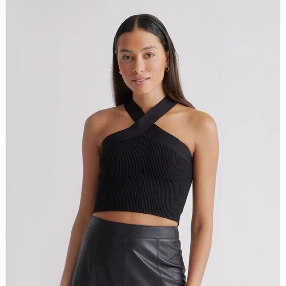 Quince Women's Cropped Halter Ribbed Sweater Knit Tank in Black sz L NWT - Picture 5 of 5